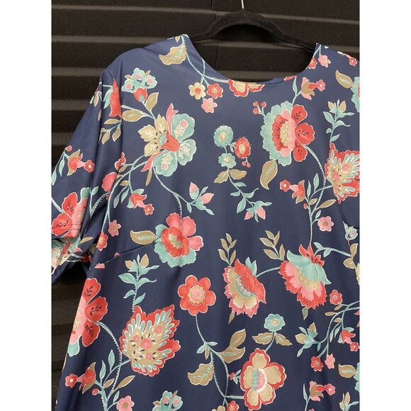 CW Classics Blue Multicolor Floral Blouse Size 2X Short Sleeve - Picture 3 of 12